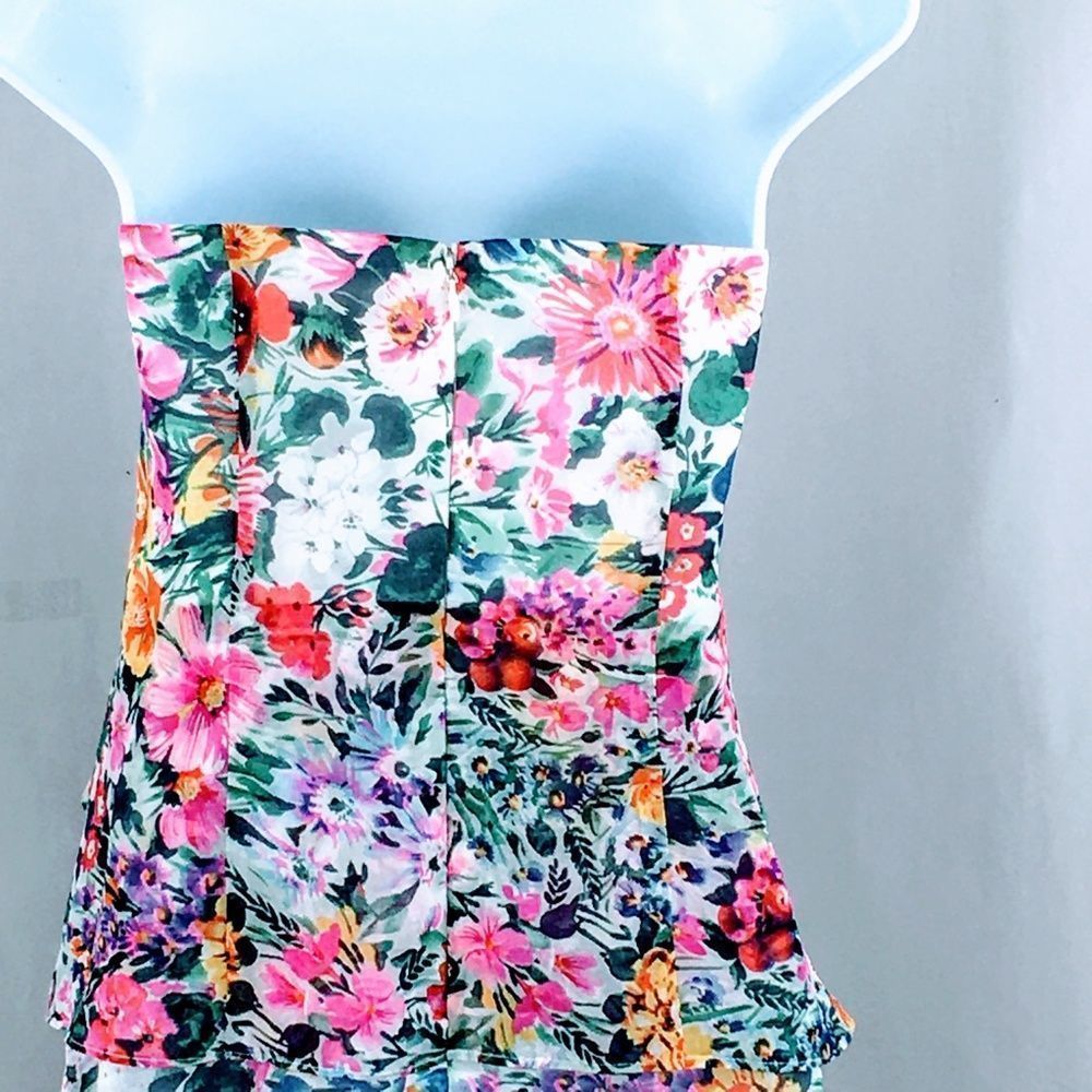 Yumi Kim Silk Dress Strapless Katie Floral Sheath Rouched Mini Dress Sz S - Picture 8 of 14